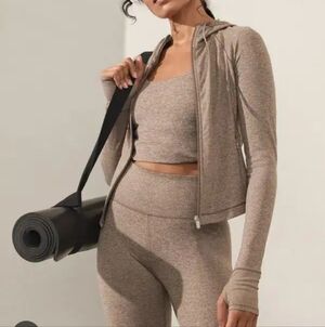 Athleta SoftLuxe Crop Hoodie - Pyrite Feather Heather Size Large